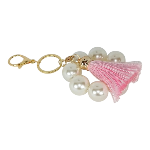 Pearl Pink Tassel Bag Charm Key Charm Purse Jewelry Coquette Girl Dollette 00s - Picture 5 of 7